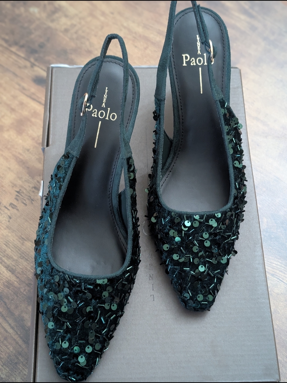 Linea Paolo Cosmo Green Sequin Slingback Heels